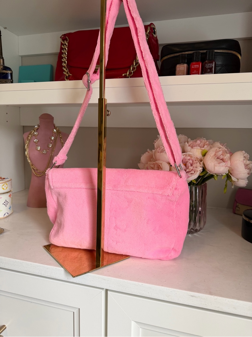 Made for Chanel Precision ~  Pink Plush Shoulder Bag with White CC Logo - Picture 8 of 16